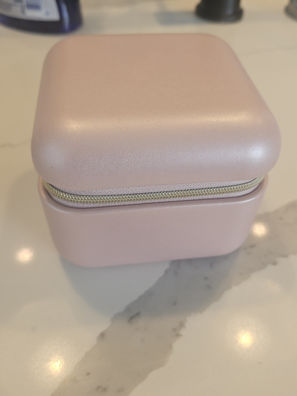 Portable Pink Travel Jewelry Case with Gold Zip Accent